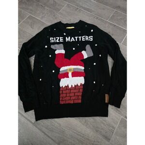 Tipsy Elves Mens XL Christmas Sweater Size Matters Santa Chimney Funny Ugly
